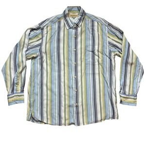 Tommy Bahama Mens‎ Large Blue Stripe Long Sleeve Button Up 100% Tencel Shirt
